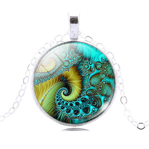 LIEBE ENGEL Spiral Pendant Necklace Fractal Necklace Sacred Geometry Necklace Fashion Silver Color Statement Chain Necklace