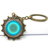 Image of New Blue Flower Of Life Key Ring Art Glass Pendant Mandala Key Chain Sacred Geometry Keychain handmade Jewelry For Women Gifts