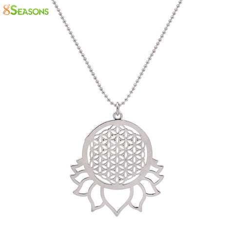 8SEASONS Handmade Flower of Life Necklace Silver Tone Color Hollow Carved Summer Fashion Jewelry 58.5cm 1Piece