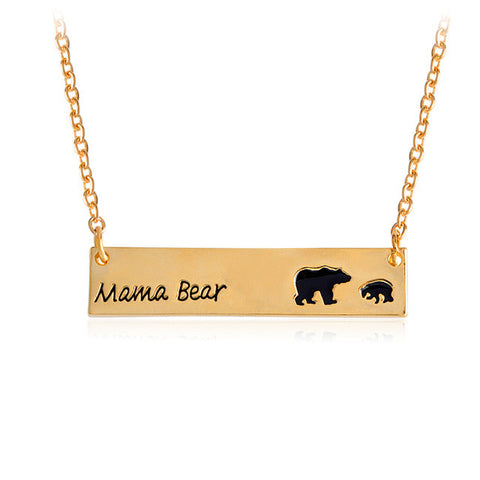 Mama Bear Tag Engraved Animal Pendant Necklace Gold Silver Mother Kids Love Necklace Simple Fashion Mom and Children Jewelry