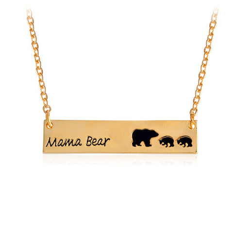 Mama Bear Tag Engraved Animal Pendant Necklace Gold Silver Mother Kids Love Necklace Simple Fashion Mom and Children Jewelry