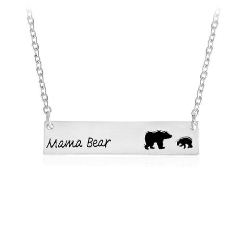 Mama Bear Tag Engraved Animal Pendant Necklace Gold Silver Mother Kids Love Necklace Simple Fashion Mom and Children Jewelry