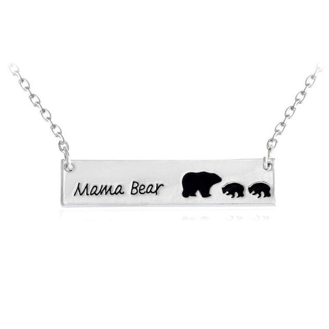 Mama Bear Tag Engraved Animal Pendant Necklace Gold Silver Mother Kids Love Necklace Simple Fashion Mom and Children Jewelry