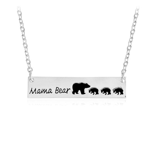 Mama Bear Tag Engraved Animal Pendant Necklace Gold Silver Mother Kids Love Necklace Simple Fashion Mom and Children Jewelry