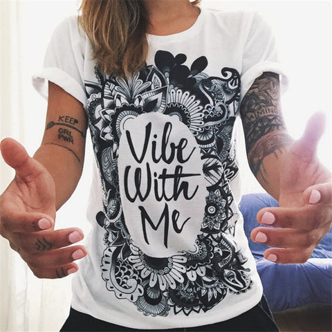 CDJLFH Summer Vibe With Me Print Punk Rock Graphic Tees White Designer 3D T shirt Clothing Women European Fashion T-shirt 2017