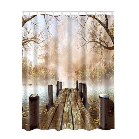 Home Art Paintings Pictures 3D Pattern Shower Curtain Bathroom Waterproof Fabric Lake House Nature Country Rustic