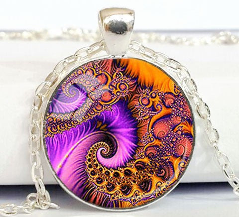 2017 New Sacred Geometry Pendant Aqua And Yellow Flourish Swirl Necklace Fibonacci Spiral Jewelry Gift For Women Glass Pendants